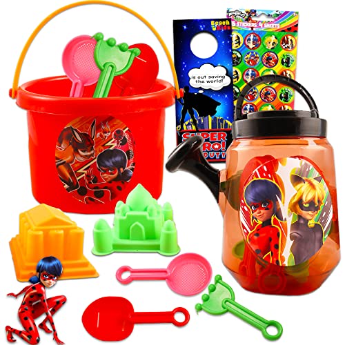 Zagtoon Miraculous Ladybug Watering Can Set - Miraculous Ladybug Pool Toys with Watering Can, Shovel, Stickers and More (Miraculous Ladybug Toys)