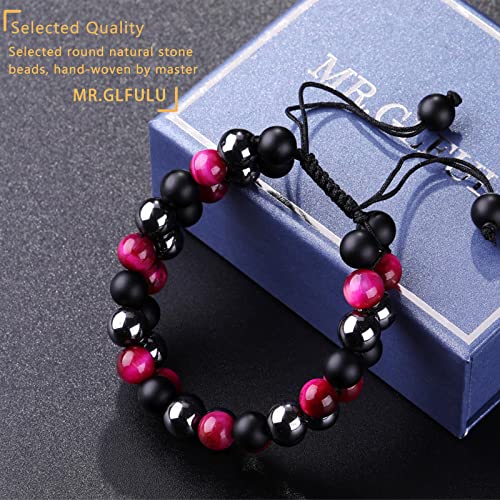 Violet Triple Protection Crystal Bracelet, 8mm Beads Bracelets Handmade with Purple Tigers Eye Black Obsidian Hematite Beaded Bracelets, Anxiety Relief Bring Luck And Prosperity(Women)