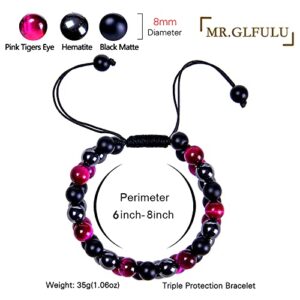 Violet Triple Protection Crystal Bracelet, 8mm Beads Bracelets Handmade with Purple Tigers Eye Black Obsidian Hematite Beaded Bracelets, Anxiety Relief Bring Luck And Prosperity(Women)