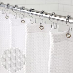 gorilla grip waffle shower curtain, thick weighted fabric, wrinkle and rust resistant, classic hotel quality design, heavy duty long curtains for bathroom showers, bath tubs, machine wash, 72x72 white