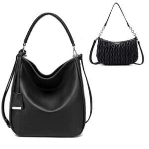 DAVIDJONES Faux Leather Hobo Purse and Wallet set for women Quilted Shoulder Bag