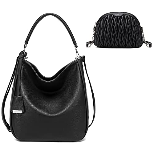 DAVIDJONES Faux Leather Hobo Purse and Wallet set for women Quilted Crossbody Dome Bag