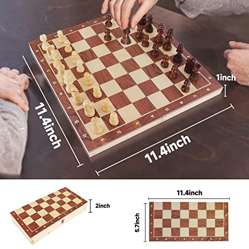 Wooden Chess Set for Adults, Portable Chess Board Folding Magnetic Chess Sets Boards Game for Beginners Travel Chess Piece Set with Portable Storage Board