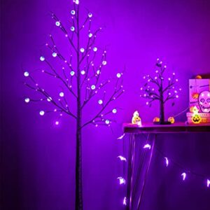 ZHOUDUIDUI Halloween Tree, Black Spooky Tree with 24LED Purple Lights and 10 Bat Ornaments Battery Powered 18IN Lighted Halloween Bonsai Tree for Indoor Tabletop Halloween Party Decoration