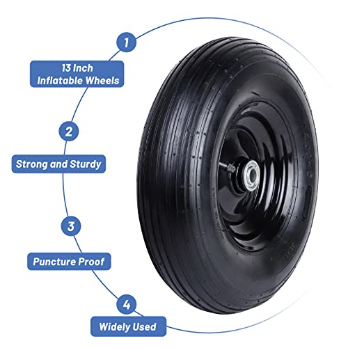 13 Inch Wheelbarrow Tire Wheel Replacement Air Filled Fits Tires Size of 4.00"x 6" (3.50/2.50-8") 5/8" Bearings for Wheel Barrel Yard Cart Garden