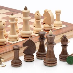 lingle 15 inch travel wooden folding chess set w/ 3 inch kh chess pieces-mahogany & maple inlay board games/muslim friendly