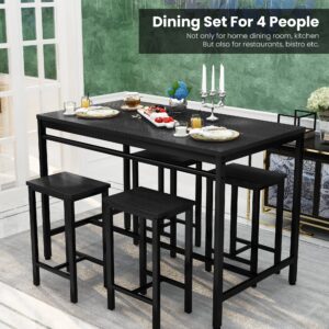 DKLGG Dining Table Set for 4 Bar Kitchen Table and Chairs for 4, Small Kitchen Table with 4 Stools, Wooden Dinner Table Set for 4, 5 Piece Dining Table Set Dining Room Table Set for Small Space