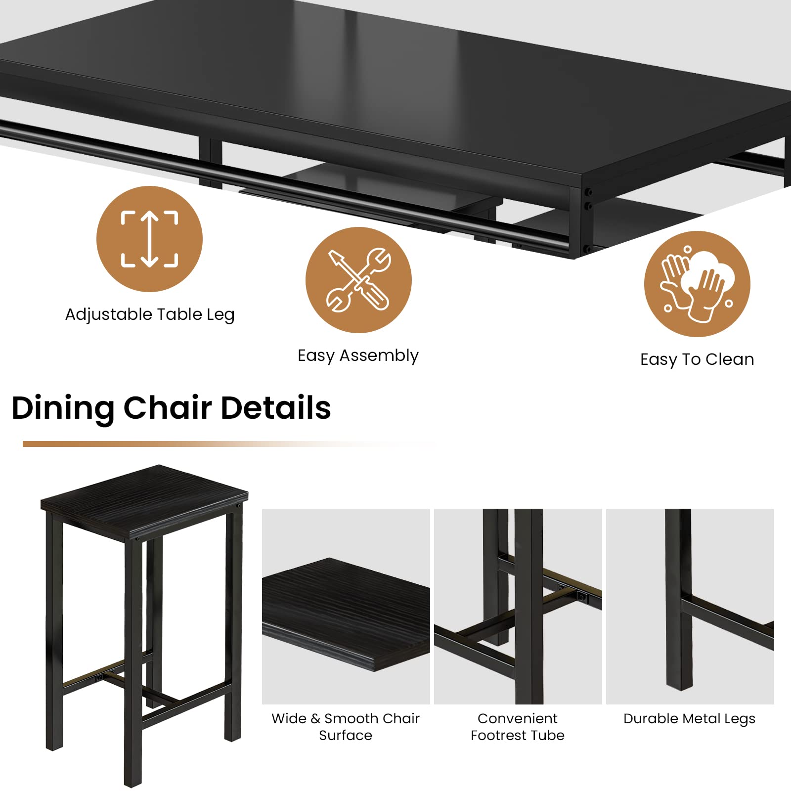 DKLGG Dining Table Set for 4 Bar Kitchen Table and Chairs for 4, Small Kitchen Table with 4 Stools, Wooden Dinner Table Set for 4, 5 Piece Dining Table Set Dining Room Table Set for Small Space