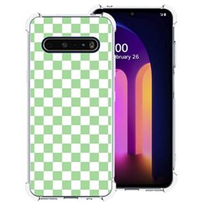 zaztify compatible with lg v60 thinq/thinq 5g uw, green and white plaid in checkered checkerboard cute shockproof protective anti-slip thin slim soft clear phone case cover shell