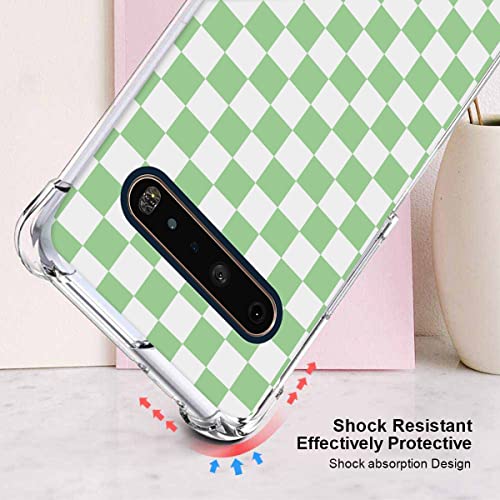 zaztify Compatible with LG V60 ThinQ/ThinQ 5G UW, Green and White Plaid in Checkered Checkerboard Cute Shockproof Protective Anti-Slip Thin Slim Soft Clear Phone Case Cover Shell