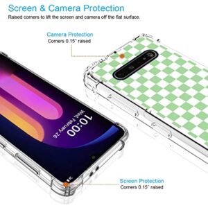 zaztify Compatible with LG V60 ThinQ/ThinQ 5G UW, Green and White Plaid in Checkered Checkerboard Cute Shockproof Protective Anti-Slip Thin Slim Soft Clear Phone Case Cover Shell