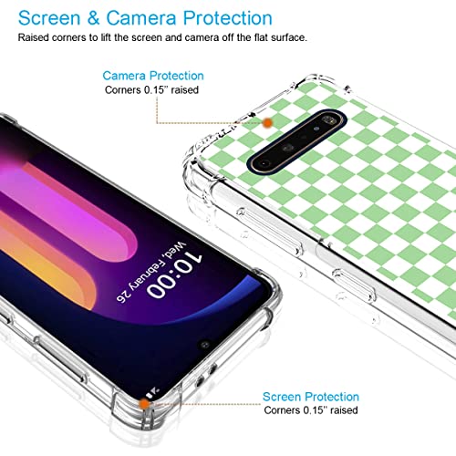 zaztify Compatible with LG V60 ThinQ/ThinQ 5G UW, Green and White Plaid in Checkered Checkerboard Cute Shockproof Protective Anti-Slip Thin Slim Soft Clear Phone Case Cover Shell