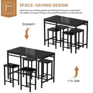 DKLGG Dining Table Set for 4 Bar Kitchen Table and Chairs for 4, Small Kitchen Table with 4 Stools, Wooden Dinner Table Set for 4, 5 Piece Dining Table Set Dining Room Table Set for Small Space