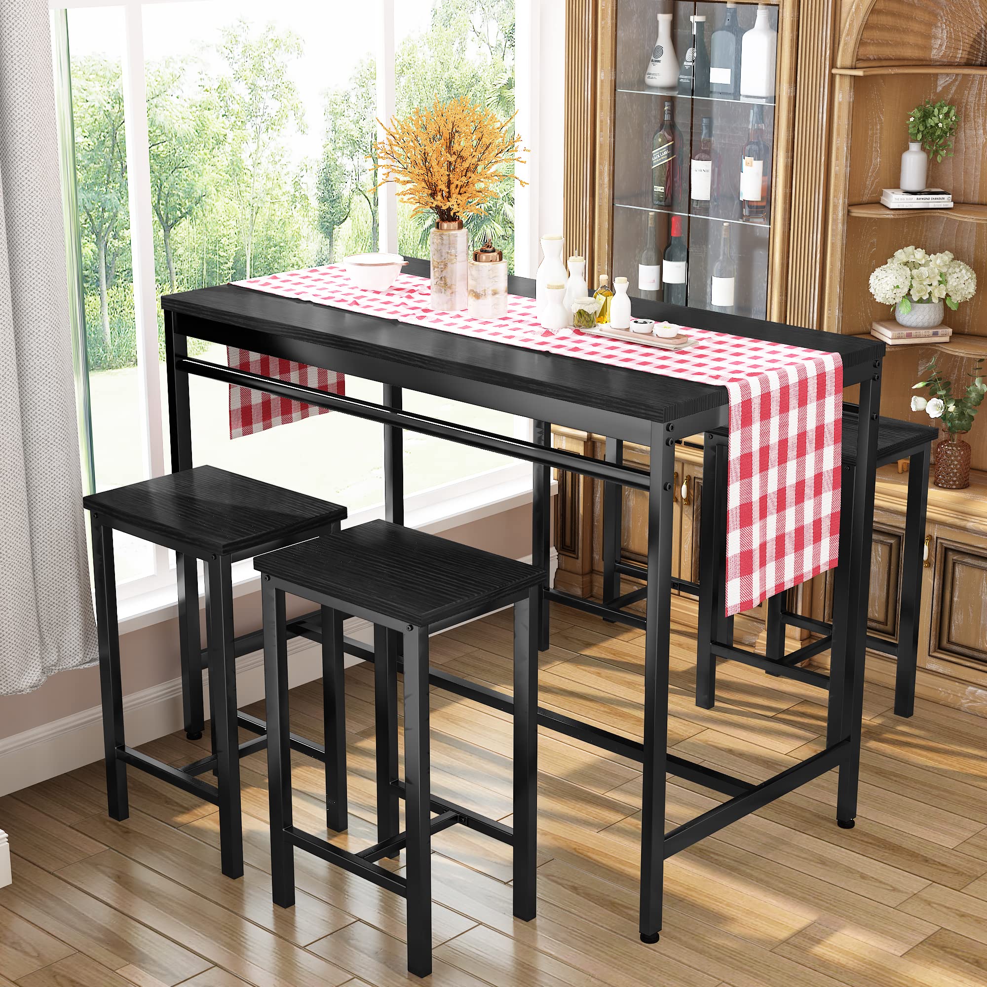 DKLGG Dining Table Set for 4 Bar Kitchen Table and Chairs for 4, Small Kitchen Table with 4 Stools, Wooden Dinner Table Set for 4, 5 Piece Dining Table Set Dining Room Table Set for Small Space