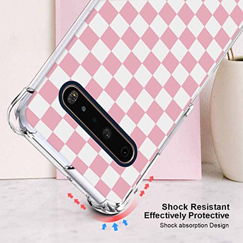 zaztify Compatible with LG V60 ThinQ/ThinQ 5G UW, Pink and White Plaid in Checkered Checkerboard Cute Shockproof Protective Anti-Slip Thin Slim Soft Clear Phone Case Cover Shell