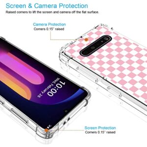 zaztify Compatible with LG V60 ThinQ/ThinQ 5G UW, Pink and White Plaid in Checkered Checkerboard Cute Shockproof Protective Anti-Slip Thin Slim Soft Clear Phone Case Cover Shell