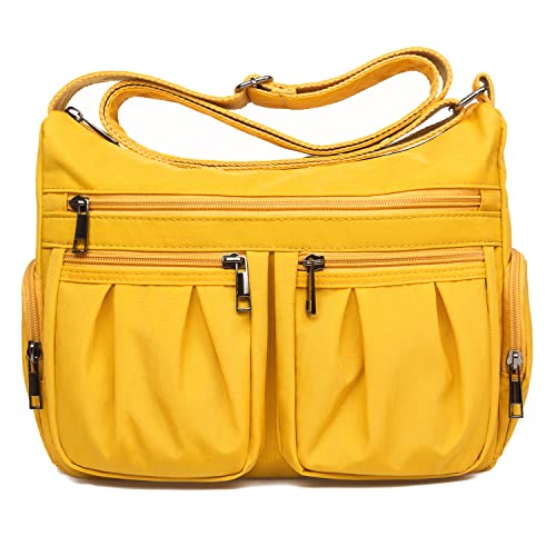 Crossbody Purses for Women Shoulder Handbags Waterproof Nylon Travel Bag Pocketbooks(Yellow)