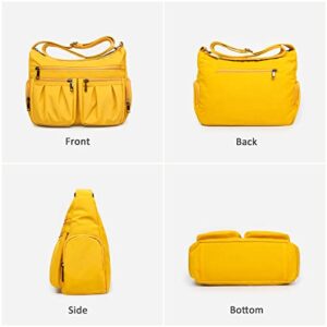 Crossbody Purses for Women Shoulder Handbags Waterproof Nylon Travel Bag Pocketbooks(Yellow)