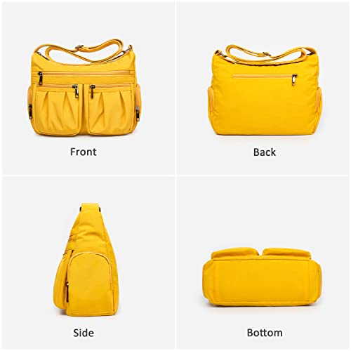 Crossbody Purses for Women Shoulder Handbags Waterproof Nylon Travel Bag Pocketbooks(Yellow)