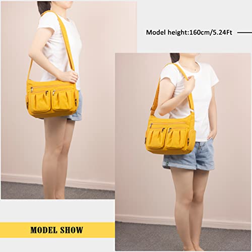 Crossbody Purses for Women Shoulder Handbags Waterproof Nylon Travel Bag Pocketbooks(Yellow)