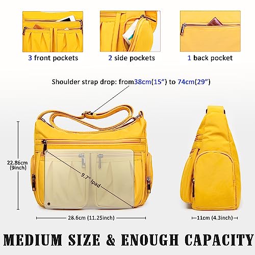 Crossbody Purses for Women Shoulder Handbags Waterproof Nylon Travel Bag Pocketbooks(Yellow)