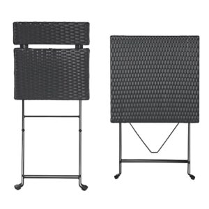 Lavish Home 80-OUTD BLK, Black Folding Patio Bistro Set – 3-Piece Rattan Wood and Steel Café Table and Chairs for Porch, Deck, Garden, or Balcony Furniture