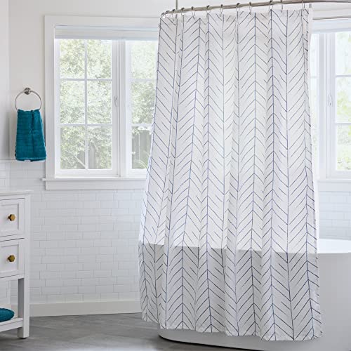 Linenspa Blue Herringbone Shower Curtain –Water Resistant, Wrinkle Resistant, Machine Washable, Polyester Shower Curtain - Dorm Room Essentials 72 x 72