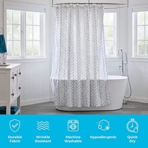 Linenspa Blue Herringbone Shower Curtain –Water Resistant, Wrinkle Resistant, Machine Washable, Polyester Shower Curtain - Dorm Room Essentials 72 x 72