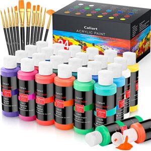 caliart acrylic paint set with 12 brushes, 24 colors (120ml, 4oz) art craft paints for artists kids students beginners & painters, canvas halloween pumpkin ceramic wood rock painting art supplies kit