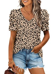 oversized t shirts for women leopard print tops v neck short sleeve shirts loose fit l