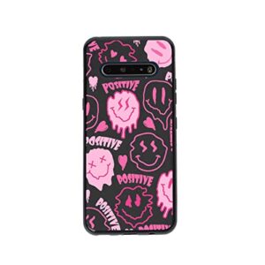 zeleiw autheco compatible with lg v60 thinq 5g case, pink dripping smiles love heart positive radiate face graphic design for lg case girls women,soft silicone trendy cool case for lg v60 thinq 5g