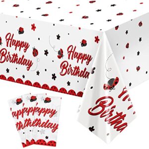 3 pack ladybug birthday party tablecloth little ladybug plastic tablecloth rectangular ladybug tablecloth waterproof table cover ladybug theme party supplies for dining kitchen decor, 108 x 54 inch