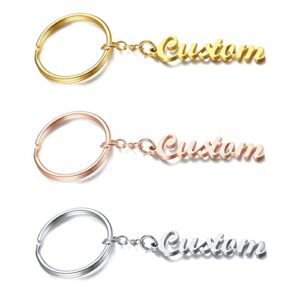 custom name keychain personalized, stainless steel gold plated dainty engraved letters personalized key chain,womens (silver)