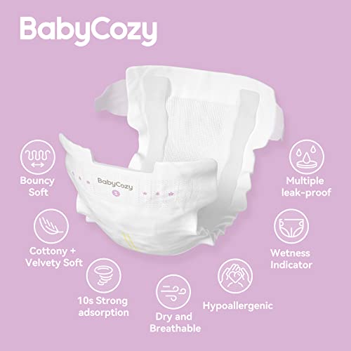 Babycozy Boucy Soft Newborn Diapers for Sensitive Skin, Hypoallergenic Disposable Diapers, Plain White Diapers Without Chlorine, Soft Diapers for Baby&Infant&Preemie, Size 1(8-14lb) 82 Count