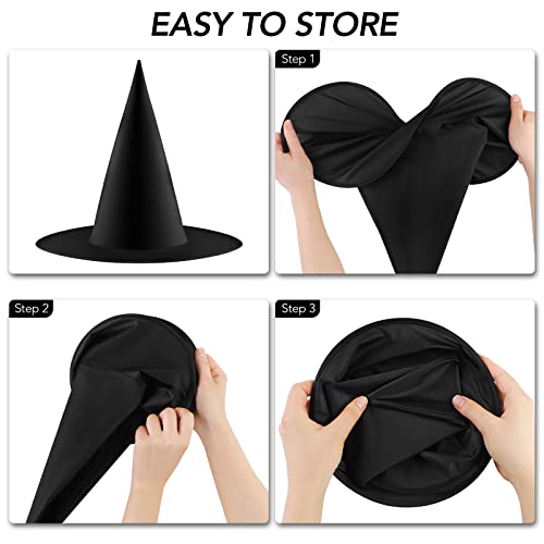 ADXCO 12 Pieces Halloween Black Witch Hat Witch Cap Halloween Witch Costume Accessories with 109 Yards Hanging Rope for Halloween Decorations Halloween Party Supplies