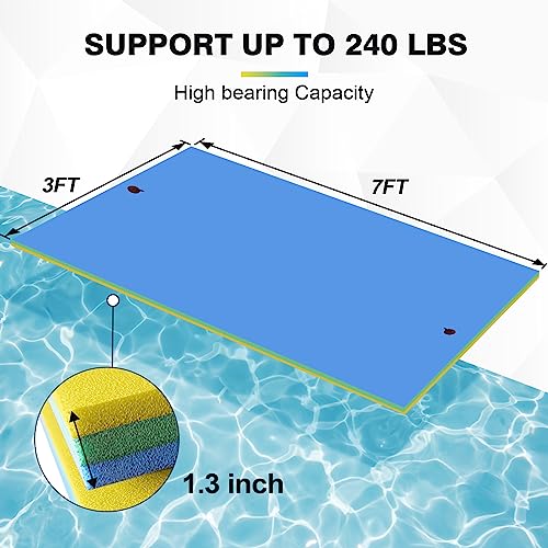 Floating Mat, Lily Pad Floating Mat, 3-Layer Tear-Resistant XPE Foam Floating Water Mat with a 16.4' Elastic Bungee Tether. Floating Mat for Lake, Beach, Ocean, Pool (7' x 3' x 1.3")