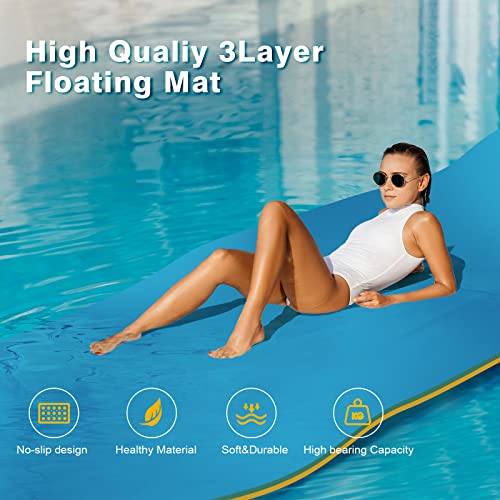 Floating Mat, Lily Pad Floating Mat, 3-Layer Tear-Resistant XPE Foam Floating Water Mat with a 16.4' Elastic Bungee Tether. Floating Mat for Lake, Beach, Ocean, Pool (7' x 3' x 1.3")