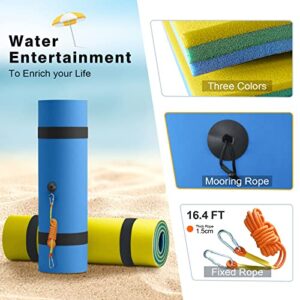 Floating Mat, Lily Pad Floating Mat, 3-Layer Tear-Resistant XPE Foam Floating Water Mat with a 16.4' Elastic Bungee Tether. Floating Mat for Lake, Beach, Ocean, Pool (7' x 3' x 1.3")