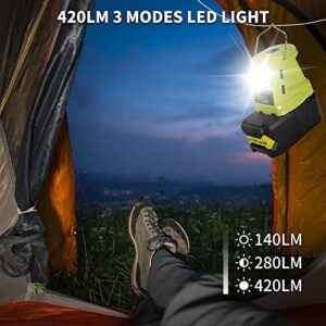 2 USB Ports Battery Adapter Charger with 420LM LED Light Compatible with Ryobi 18V One+ P108 P107 Lithium Battery Power Supply Power Source Portable Flashlight Outdoor Camping Lantern