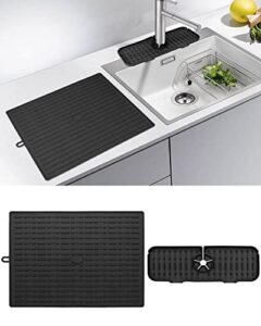 large silicone dish drying mat for kitchen counter with faucet mat - xl dish drying mat 20" x 16" - dish drying rack mat, heat resistant hot pot pad, non-slip sink mat, bpa free, dish washer safe
