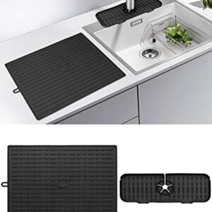 Large Silicone Dish Drying Mat for Kitchen Counter with Faucet Mat - XL Dish Drying Mat 20" x 16" - Dish Drying Rack Mat, Heat Resistant Hot Pot Pad, Non-Slip Sink Mat, BPA Free, Dish Washer Safe