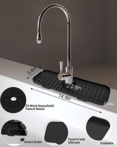 Large Silicone Dish Drying Mat for Kitchen Counter with Faucet Mat - XL Dish Drying Mat 20" x 16" - Dish Drying Rack Mat, Heat Resistant Hot Pot Pad, Non-Slip Sink Mat, BPA Free, Dish Washer Safe