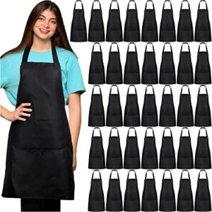 jagely 36 pcs plain bib aprons with 2 pockets unisex women men apron washable for kitchen cooking painting crafting bbq(black)