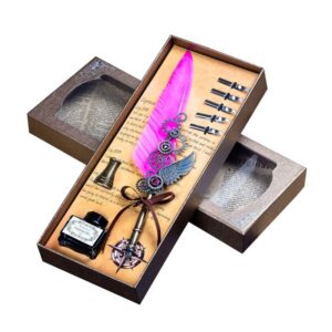 retro feather pen set antique calligraphy dip pen with ink 5 different replacement nibs pen stand for boys girls writing