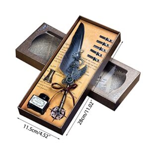 Retro Feather Pen Set Antique Calligraphy Dip Pen with Ink 5 Different Replacement Nibs Pen Stand for Boys Girls Writing