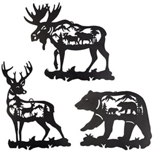 coozzyhour deer bear moose metal wall art decor, 8.9inch,set of 3, rustic concise decoration, hanging for living room bedroom bathroom christmas indoor outdoor, lodge, hunting, black