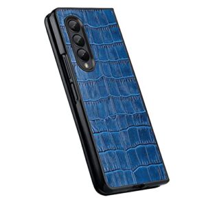 eekuy genuine leather shockproof phone cover, crocodile pattern case for samsung galaxy z fold 3 (sm-f9260) (2021) [screen & camera protection],blue