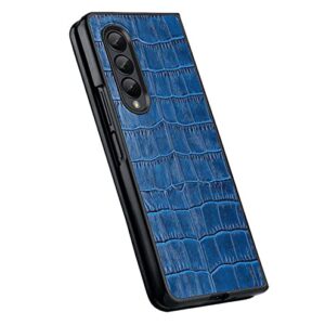 EEKUY Genuine Leather Shockproof Phone Cover, Crocodile Pattern Case for Samsung Galaxy Z Fold 3 (SM-F9260) (2021) [Screen & Camera Protection],Blue