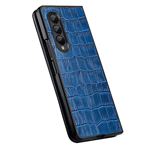 EEKUY Genuine Leather Shockproof Phone Cover, Crocodile Pattern Case for Samsung Galaxy Z Fold 3 (SM-F9260) (2021) [Screen & Camera Protection],Blue