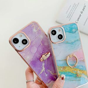 Dinglijia for Samsung Galaxy S22 Ultra Case, Soft TPU + IMD Marble Pattern Shiny Ring Kickstand Case for Girls and Women, Camera and Screen Protection Case for Samsung Galaxy S22 Ultra BKZH White